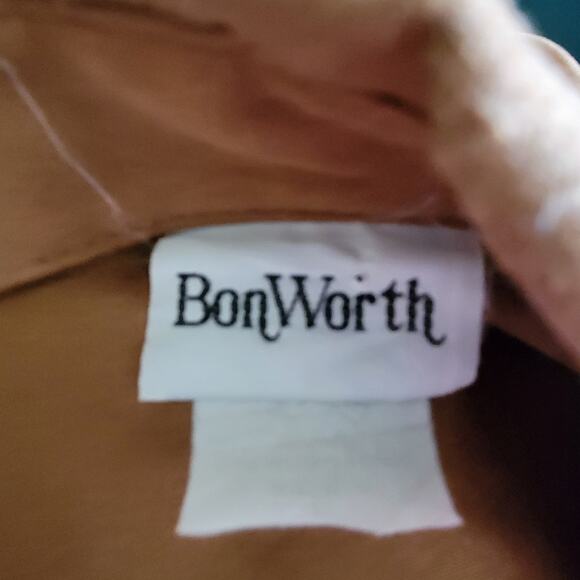 Large Vintage Bon Worth Brown Button Up Collared Shirt, Soft Microfiber Texture - Picture 3 of 3
